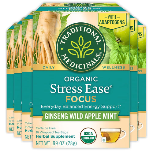 Traditional Medicinals Stress Ease Focus Herbal Tea Bags - 16 Count (Case of 6)