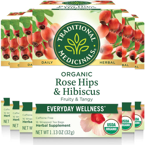 Traditional Medicinals Rose Hips Hibiscus Caffeine Free Herbal Tea - 16 Count (Case of 6)
