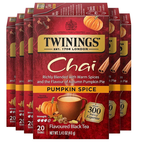 Twinings Tea Pumpkin Spice Chai Flavored Black Tea Bags - 20 Count (Case of 6)