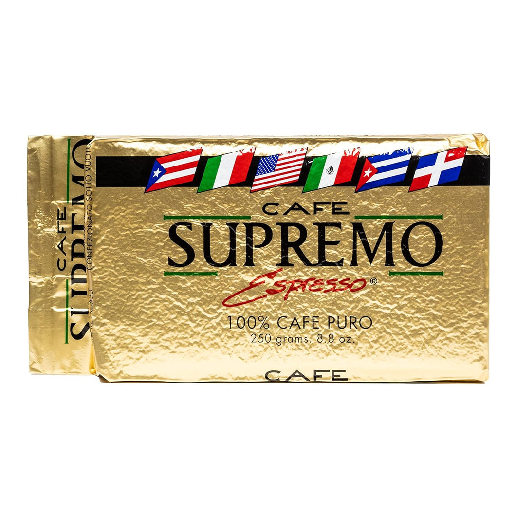 Cafe Supremo 100% Espresso Ground Coffee, Dark Roast with a Latino Taste Blend, Vacuum Sealed Brick - 8.8 oz