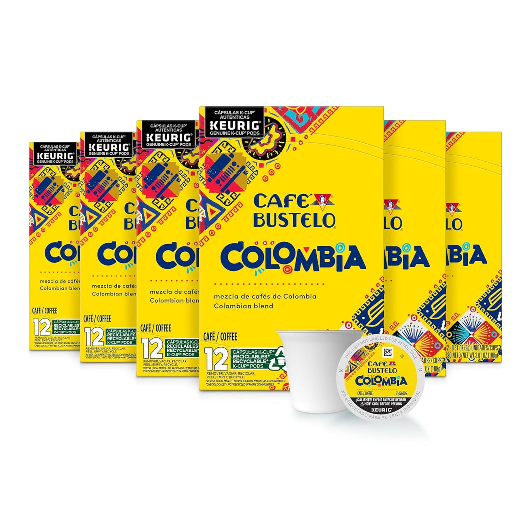 Café Bustelo 100% Colombian Medium Roast Coffee K-Cups - 12 Count (Case of 6)