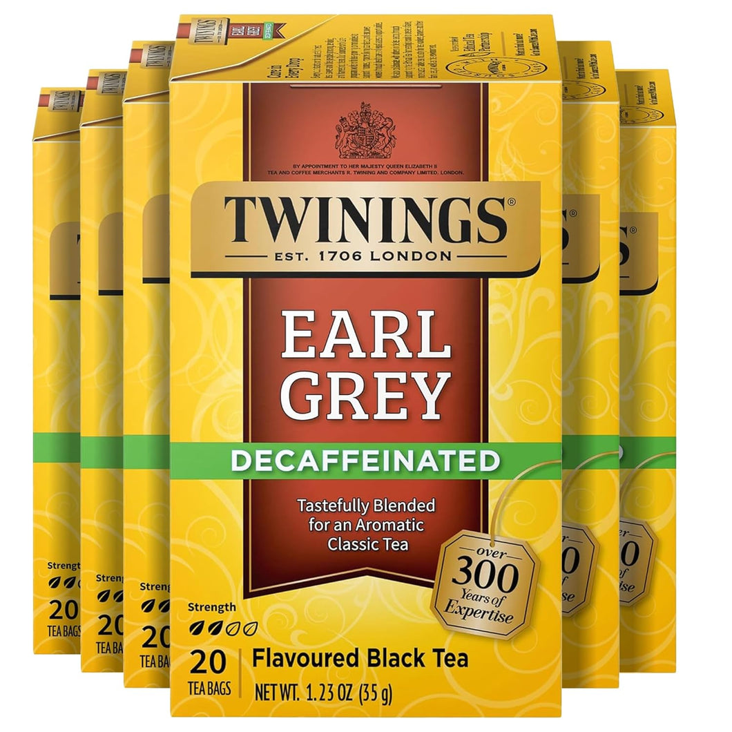 Twinings Decaf Earl Grey Black Tea Bags - 20 Count (Case of 6)