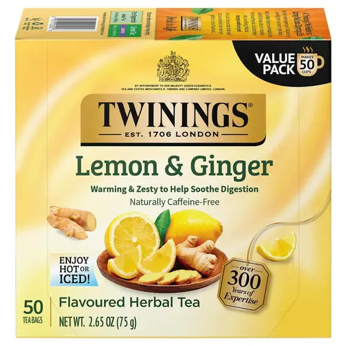 Twinings Lemon & Ginger Caffeine Free Herbal Tea Bags - 50 Count