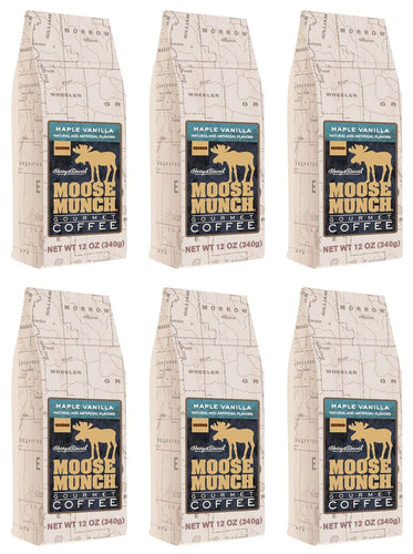 Moose Munch Maple Vanilla Flavored Ground Coffee - 12 Ounce (Case of 6)