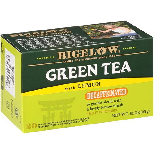 Bigelow Tea Green With Lemon, Decaffeinated, Tea Bags, 20 Count Box (Pack of 6)