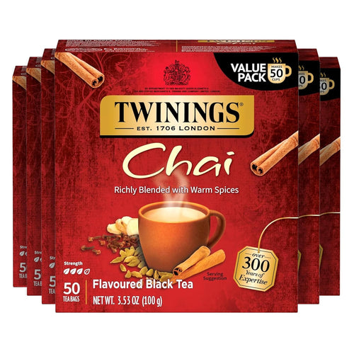 Twinings Tea Chai Flavored Black Tea Bags - 50 Count (Case of 6)