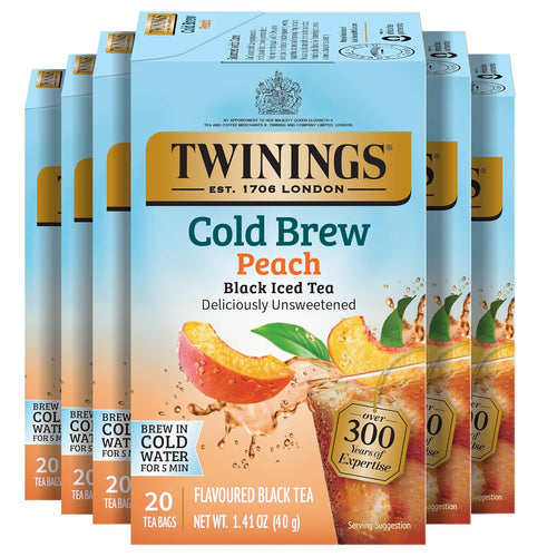 Twinings Peach Cold Brew Black Tea Bags - 20 Count (Case of 6)