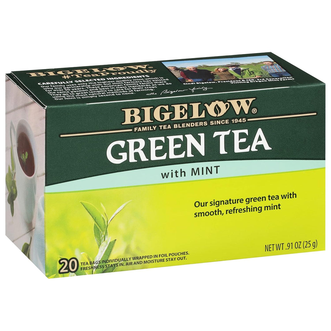 Bigelow Green Tea With Mint Tea Bags - 20 Count Box (Pack of 6)
