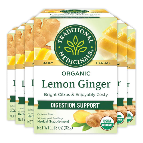 Traditional Medicinals Lemon Ginger Caffeine Free Herbal Tea - 16 Count (Case of 6)