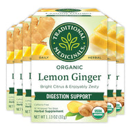 Traditional Medicinals Lemon Ginger Caffeine Free Herbal Tea - 16 Count (Case of 6)