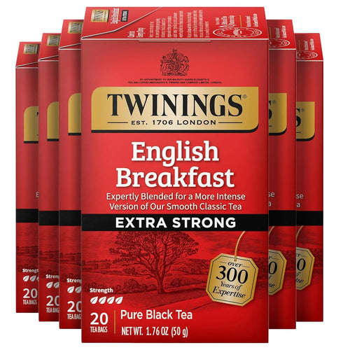 Twinings English Breakfast Extra Strong Black Tea Bags - 20 Count (Case of 6)