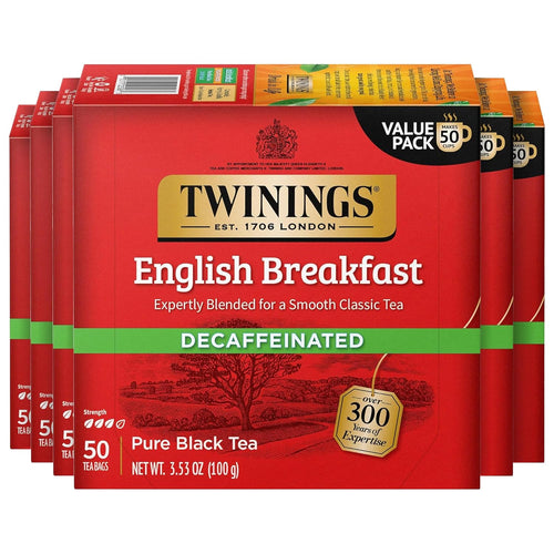 Twinings English Breakfast Decaffeinated Tea Bags - 50 Count (Case of 6)