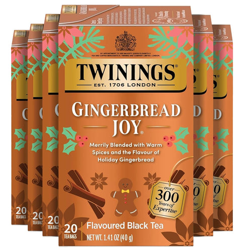 Twinings Gingerbread Joy Holiday Black Tea Bags - 20 Count (Case of 6)