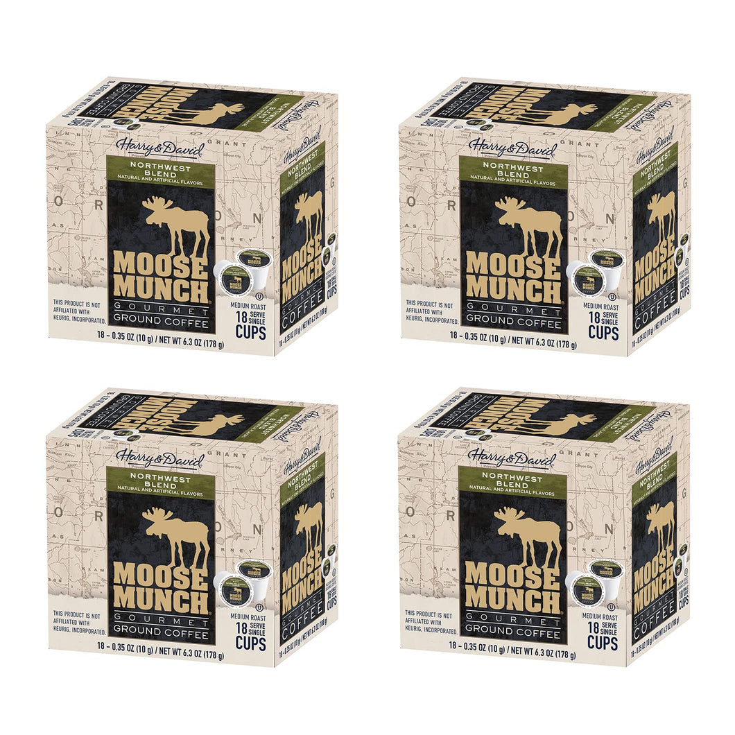 Moose Munch Northwest Blend Single Serve Coffee Cups - 18 Count (Case of 4)