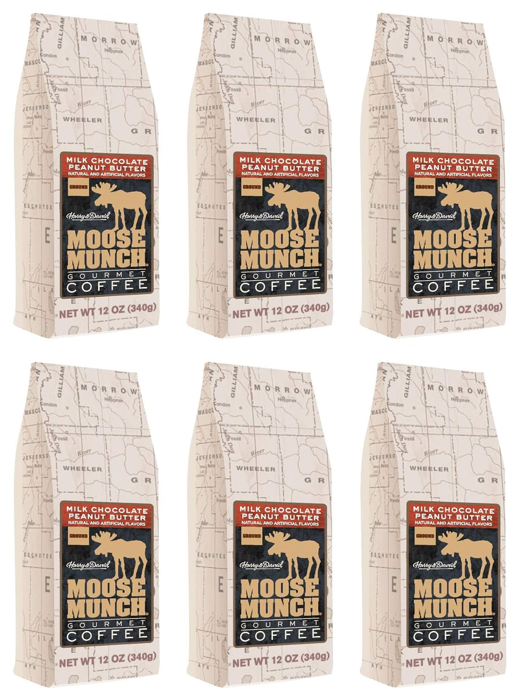 Moose Munch Milk Chocolate Peanut Butter Ground Coffee - 12 Ounce (Case of 6)
