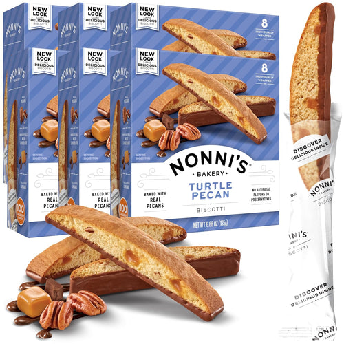 Nonni's Turtle Caramel Pecan Biscotti Italian Cookies - 8 Count (Case of 6)