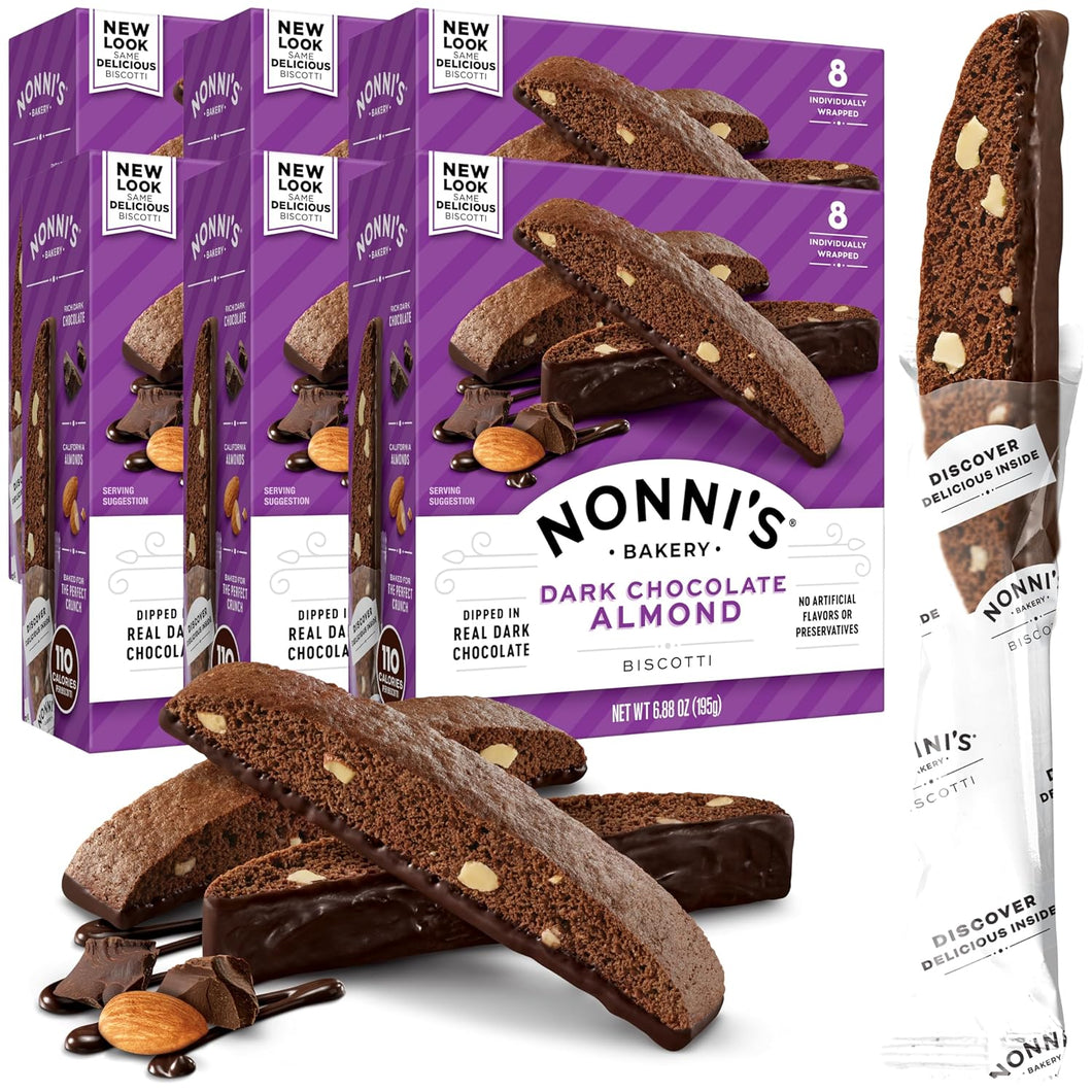 Nonni's Dark Chocolate Almond Biscotti Italian Cookies - 8 Count (Case of 6)