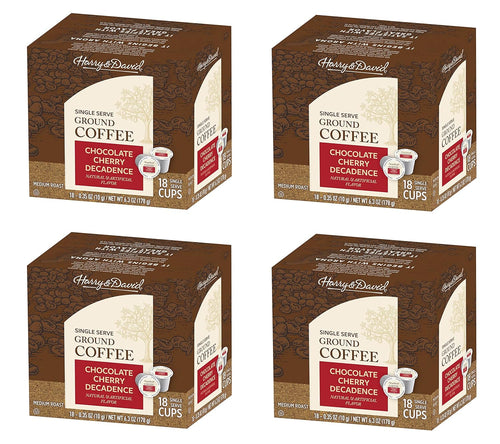 Harry & David Chocolate Cherry Decadence Flavored Single Serve Coffee - 18 Count (Case of 4)