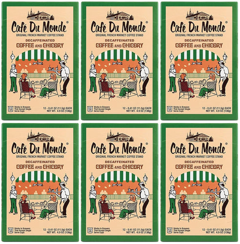 Cafe Du Monde Decaf Coffee and Chicory Single Serve Cups - 12 Count (Case of 6)