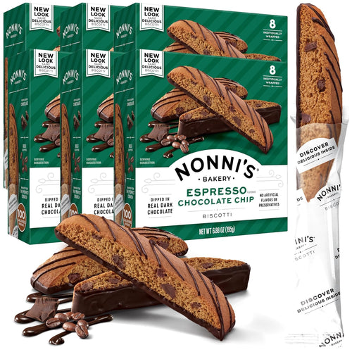 Nonni's Espresso Chocolate Chip Biscotti Italian Cookies - 8 Count (Case of 6)