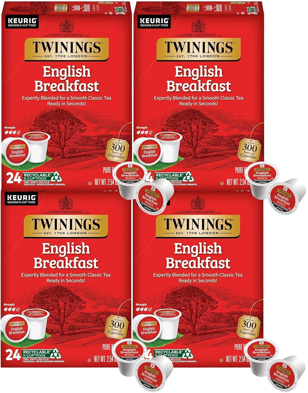 Twinings English Breakfast Black Tea Single Serve K-Cups - 24 Count (Case of 4)