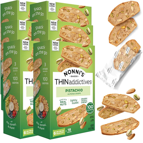 Nonni's THINaddictives Pistachio Almond Cookie Thin - 18 Count (Case of 6)
