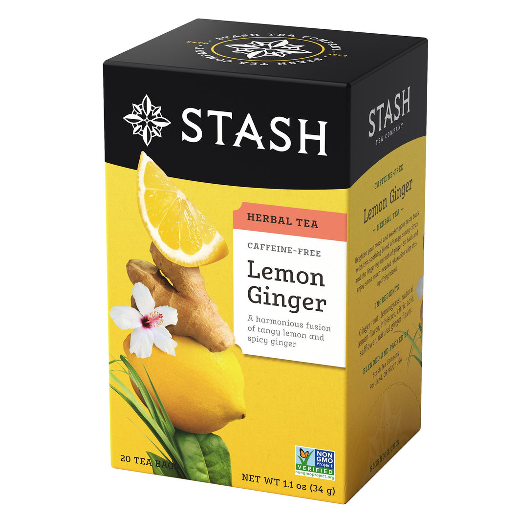 Stash Tea Lemon Ginger Caffeine Free Herbal Tea Bags - 20 Count (Case of 6)
