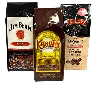 Liquor Lovers Flavored Specialty Ground Coffee Bundle with Jim Beam, Baileys and Kahlua Original Flavor - 3 Bags
