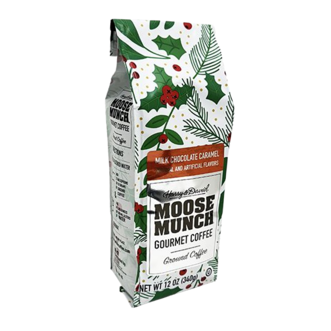 Moose Munch Holiday Edition Milk Chocolate Caramel Flavored Ground Coffee - 12 Ounce