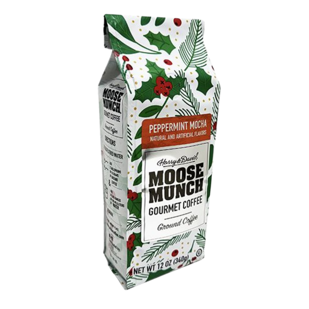 Harry & David Moose Munch Peppermint Mocha Flavored Gourmet Ground Coffee, 100% Arabica, Holiday Limited Edition - 12 Ounce