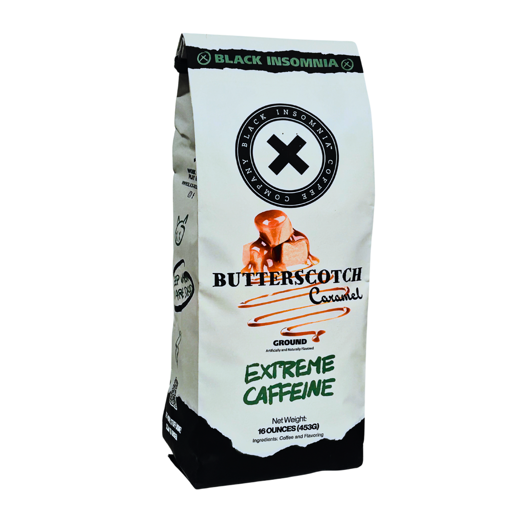 Black Insomnia Extreme Caffeine Butterscotch Caramel Flavored Ground Coffee - 1lb