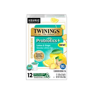 Twinings Probiotics+ Lemon & Ginger Herbal Tea K-Cup Pods for Keurig - 12 Count