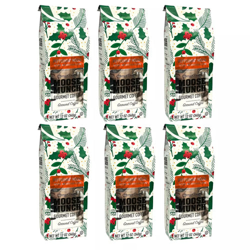 Moose Munch Holiday Peppermint Mocha Gourmet Ground Coffee - 12 Ounce (Case of 6)