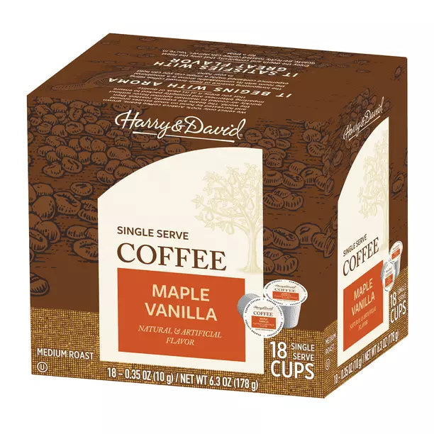 Harry & David Maple Vanilla Flavored Single Serve Coffee - 18 Count (Case of 4)