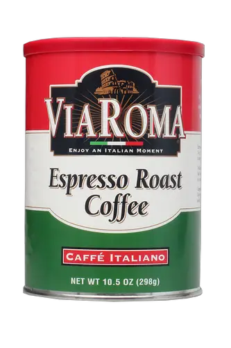 VIA ROMA Italian Dark Roasted Espresso Blend Ground Coffee Can - 10.5 Ounce