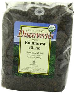First Colony Organic Fair Trade Whole Bean Coffee, Rainforest, 24-Ounce