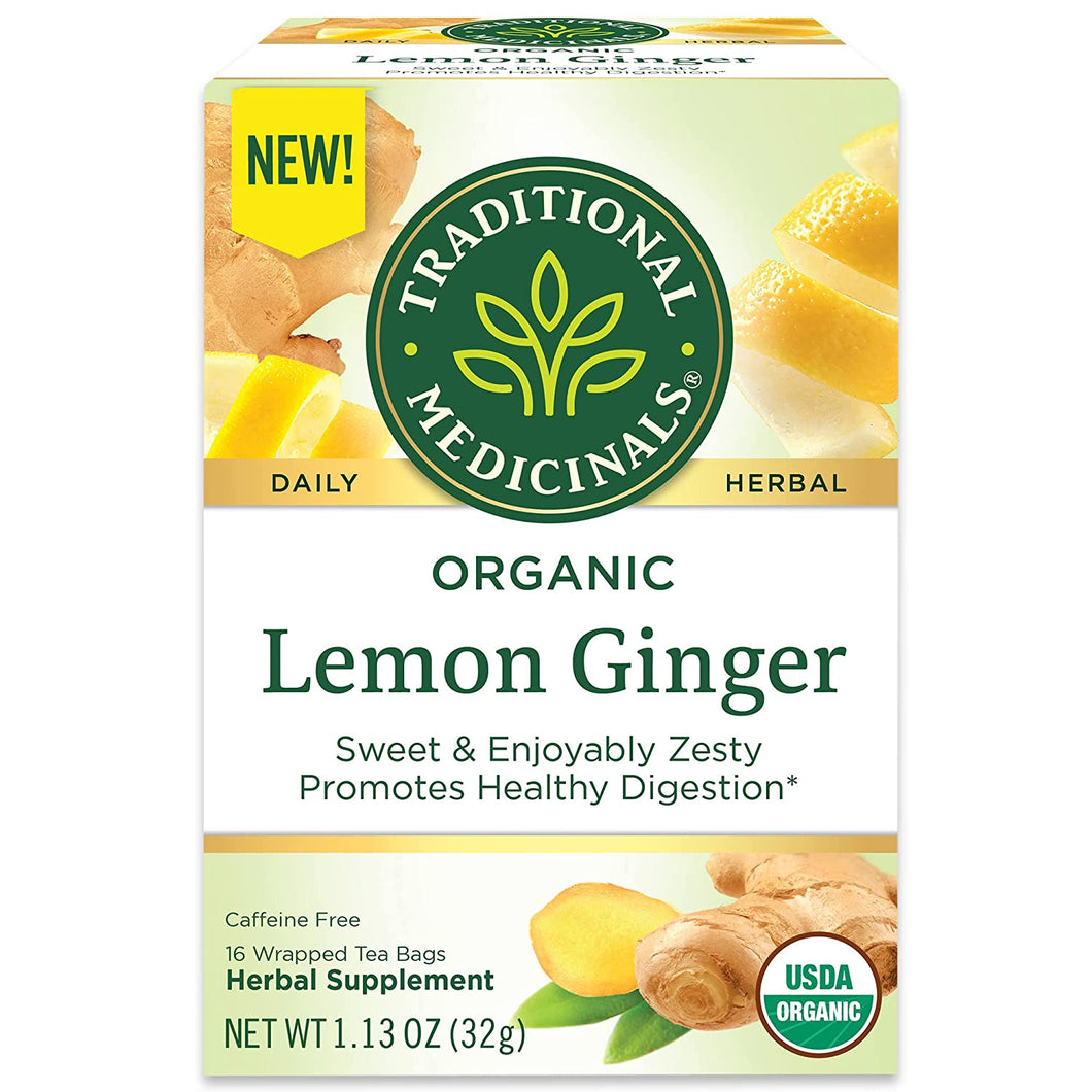 Traditional Medicinals Lemon Ginger Caffeine Free Herbal Tea - 16 Count