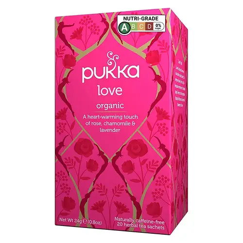 Pukka Herbs Organic Herbal Tea - Love Rose Chamomile and Lavender Tea Bags - 20 Count