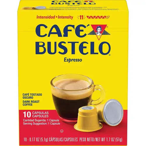 Café Bustelo Coffee Dark Roast Capsules for Espresso Machines 11 Intensity - 10 Count