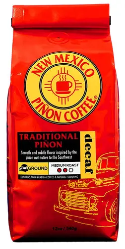 New Mexico Piñon Flavored Coffee - Traditional Piñon Ground Decaf - 12 ounce
