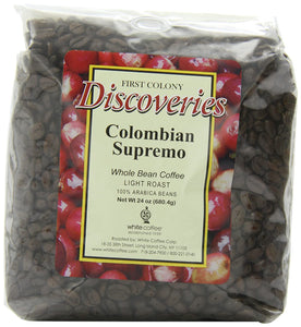 First Colony Colombian Supremo Light Roast Whole Bean Coffee - 24 Ounce